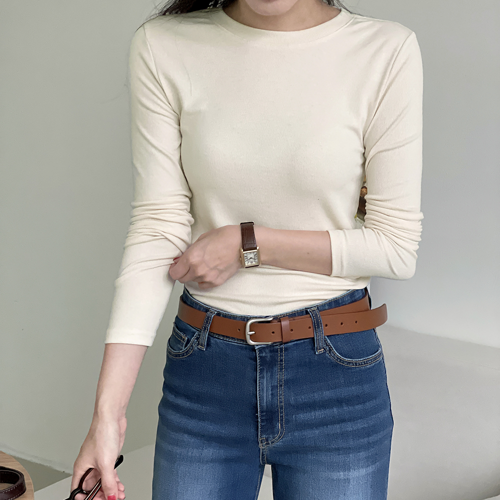 골지 이너 티셔츠 기본 라운드 스판 여자 레이어드 봄 쫄티 제품 이미지