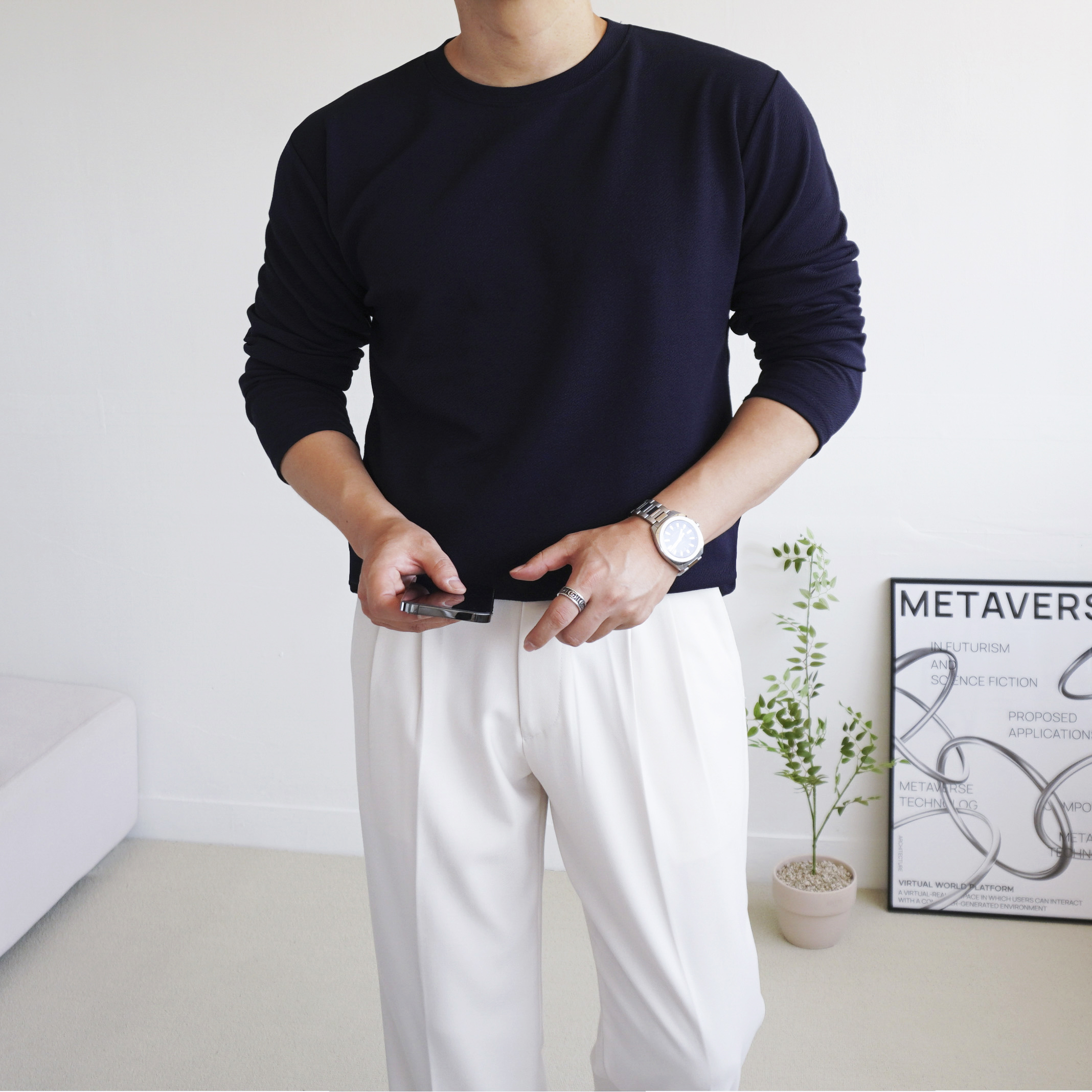1+1 남자 구김없는 링클프리 라운드 루즈핏 머슬핏 긴팔 티셔츠 8color - 상세 이미지 4