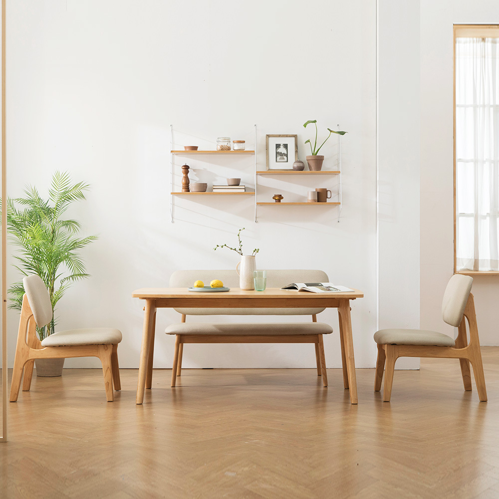 장인가구 칸토르 원목 낮은 식탁 테이블 세트 4인 1400 패밀리 SE0등급