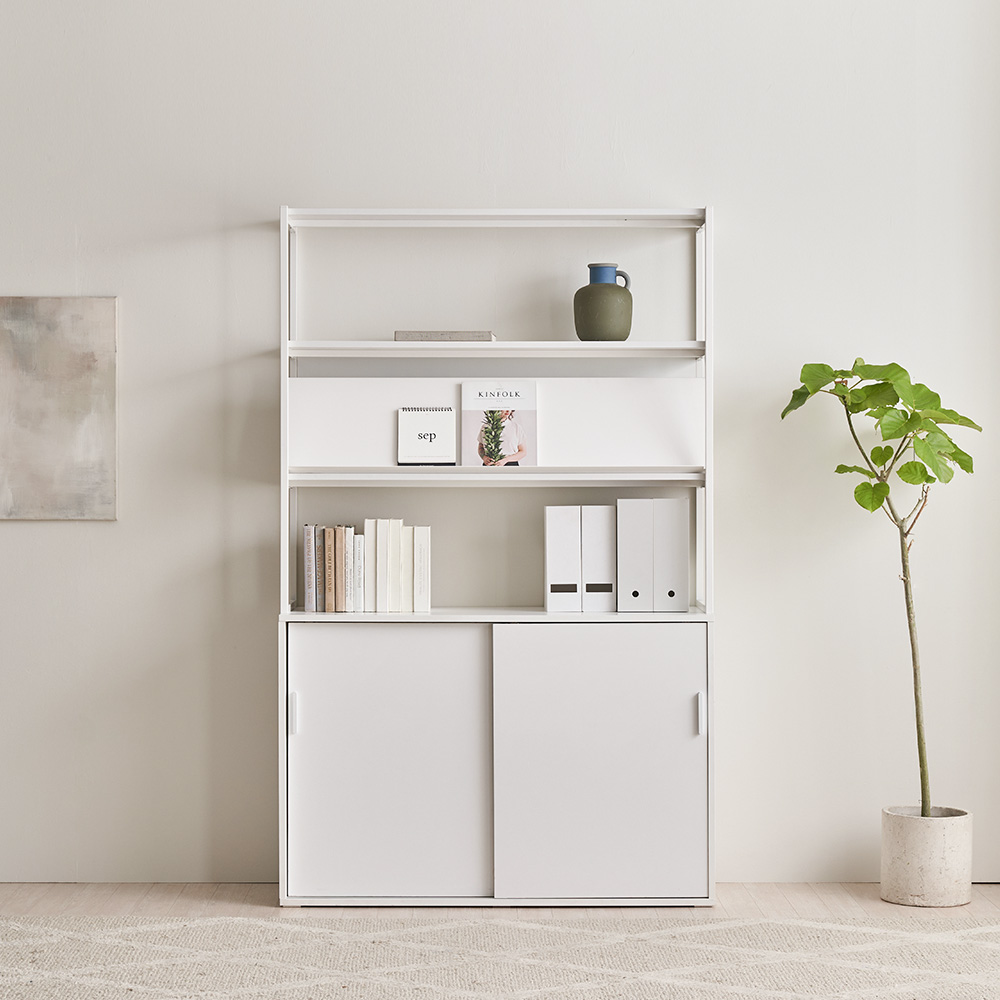 장인가구 마운트 슬라이딩장 1200 3단 선반 다용도 수납장 세트+매거진랙