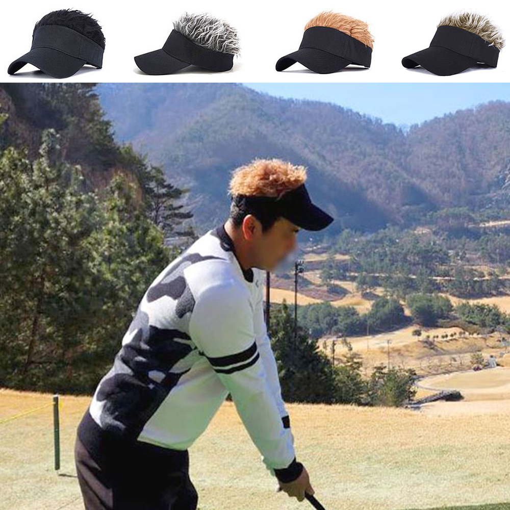 남성 인모 선캡 일체형 골프 헤어 가발 모자 - 상품 이미지