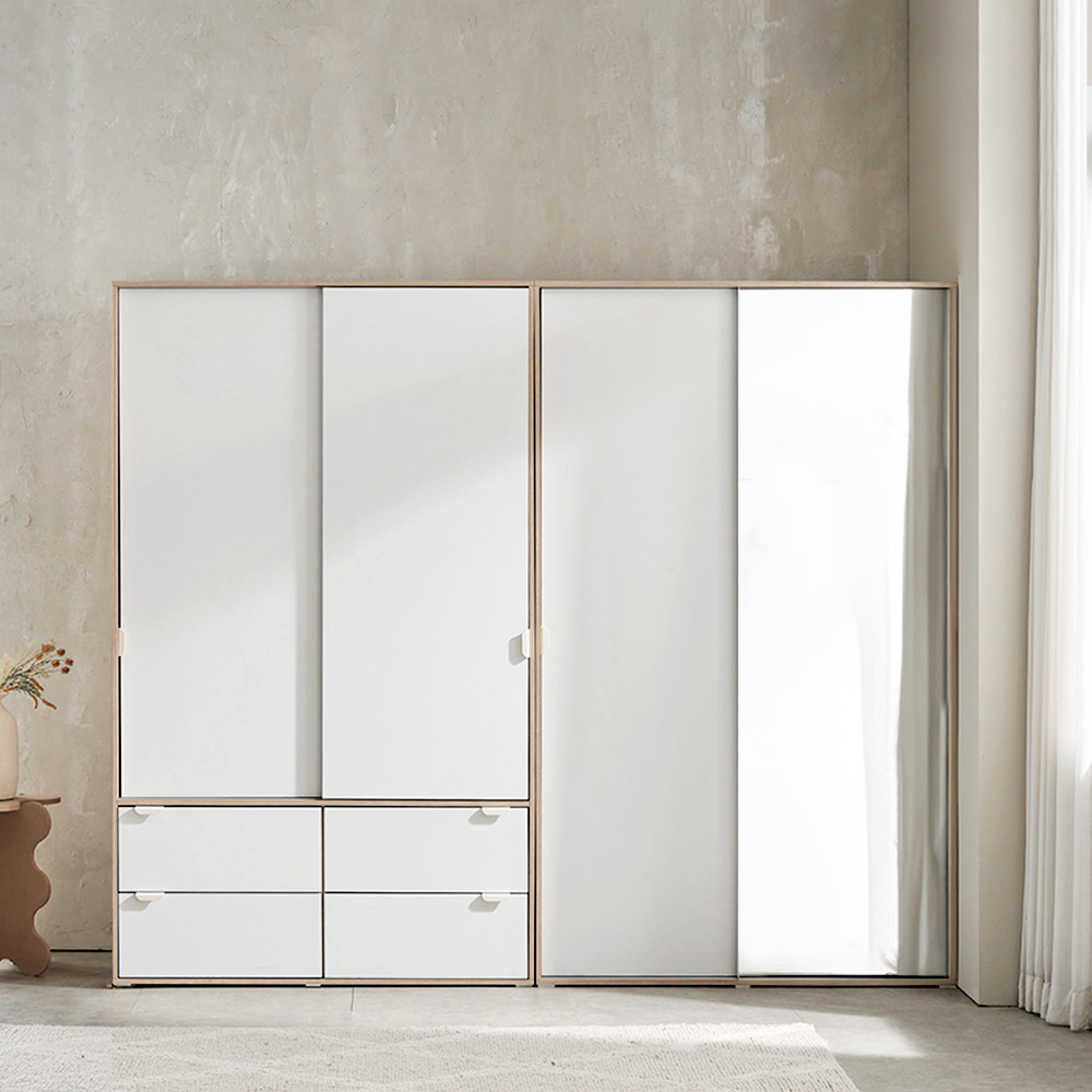 장인가구 코라 2400 슬라이딩 옷장 세트 1200 서랍옷장 (행거형)+1200 거울옷장 (행거형) - 상품 이미지