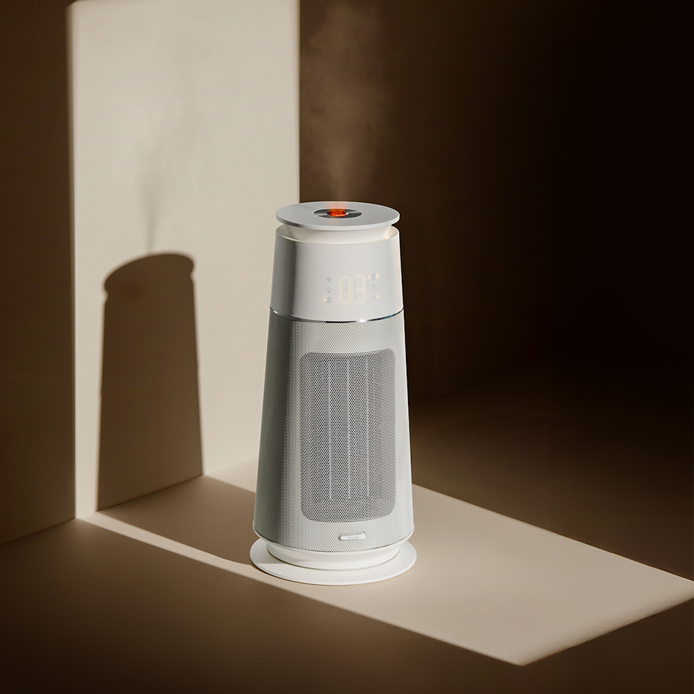 [가습기+온풍기 2in1] 프롬비 미스트 히터팬 자동회전 대형 PTC 온풍기 초음파 가습기 크림화이트