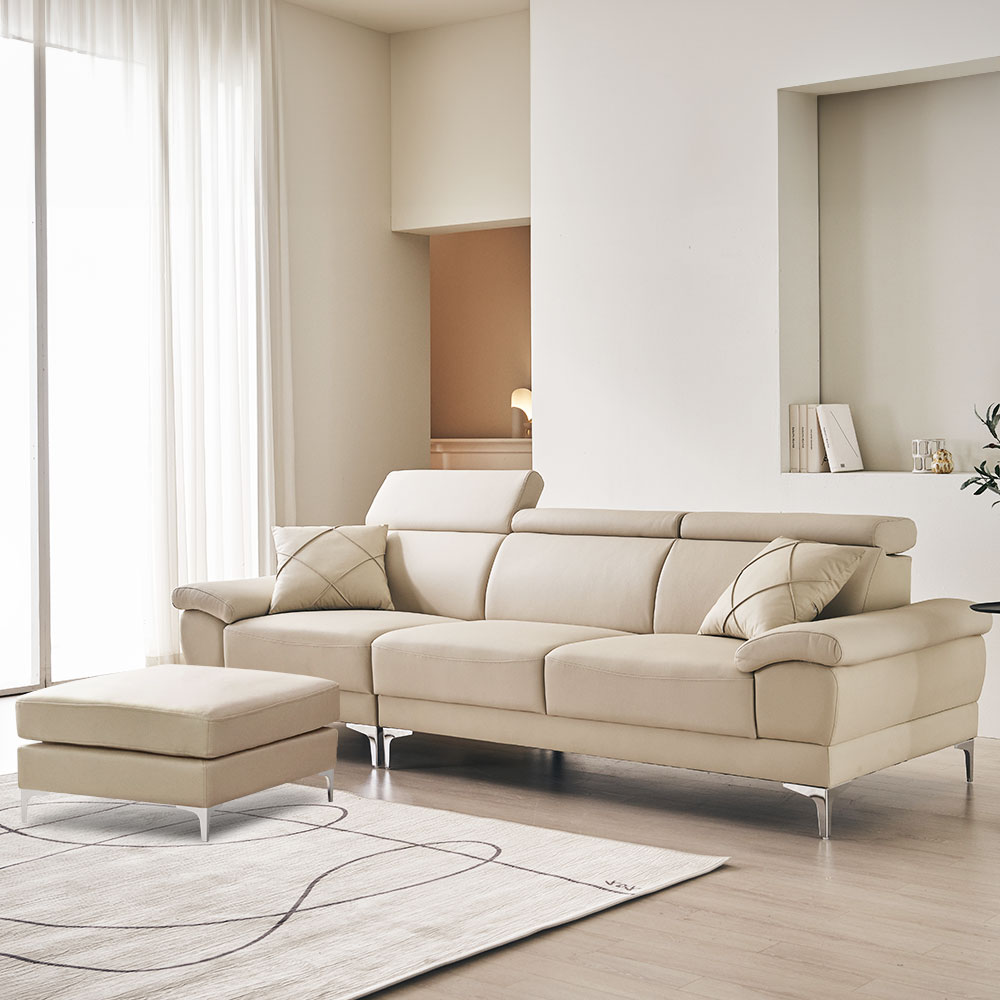 장인가구 모노바 비건 실리콘 가죽 4인 소파 (스툴 포함)