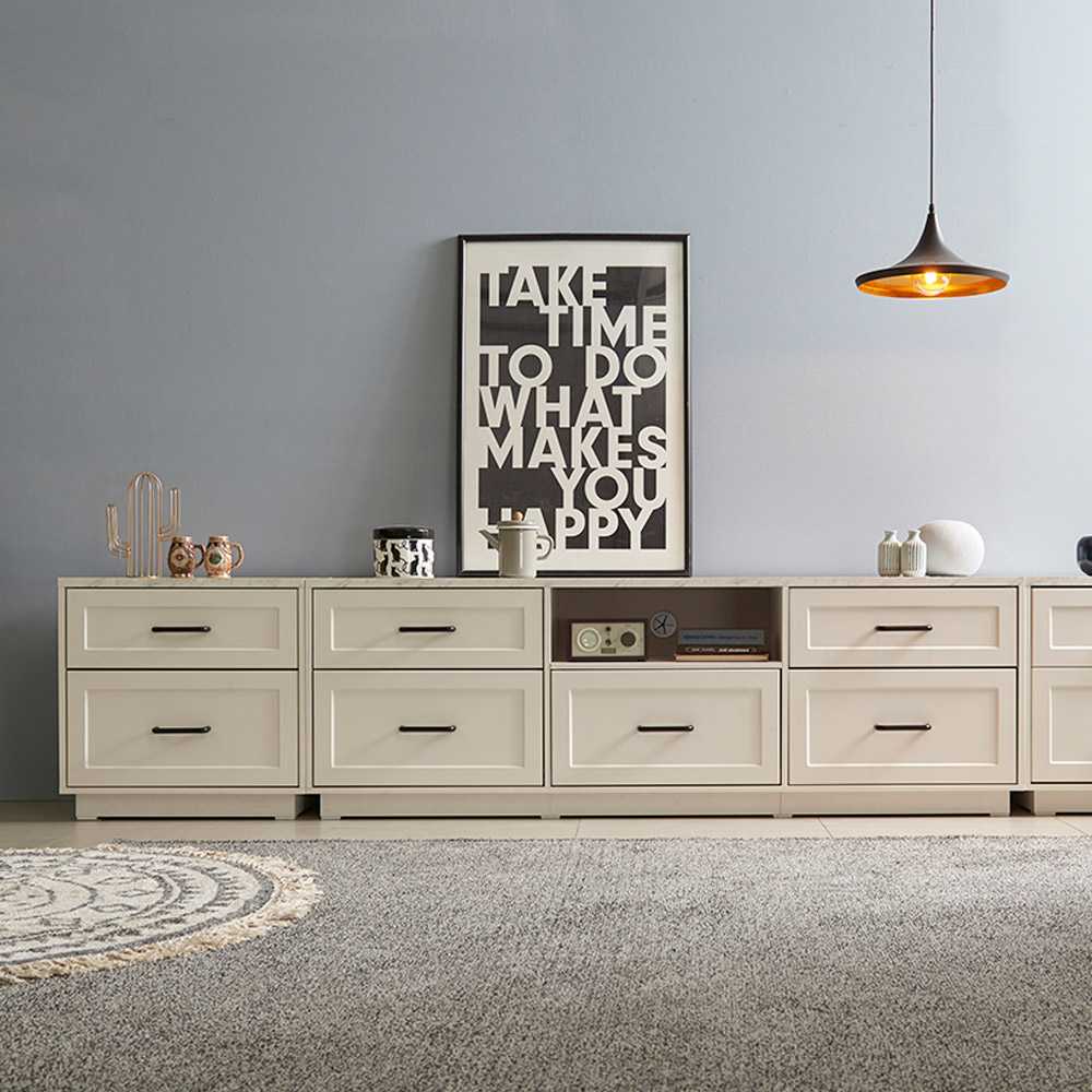 장인가구 엘리아 화이트 대리석패턴 2400 높은 거실장