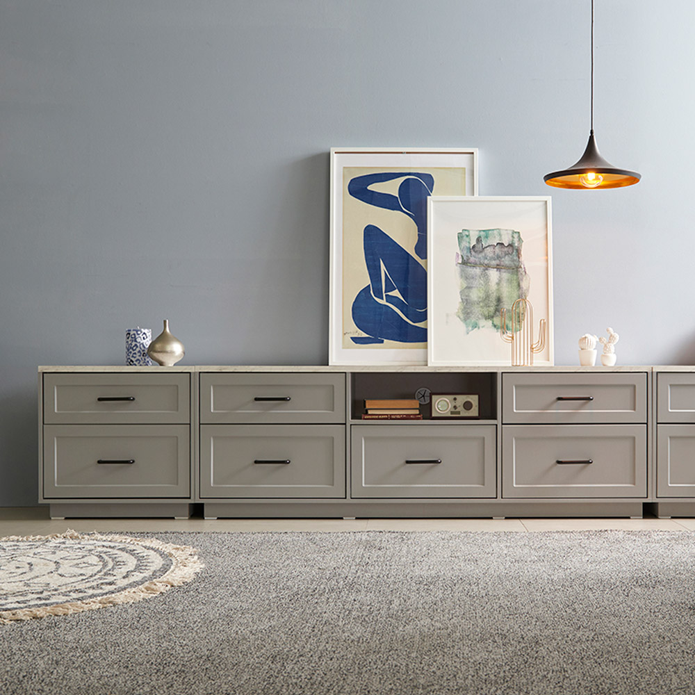 장인가구 엘리아 그레이 대리석패턴 2400 높은 거실장