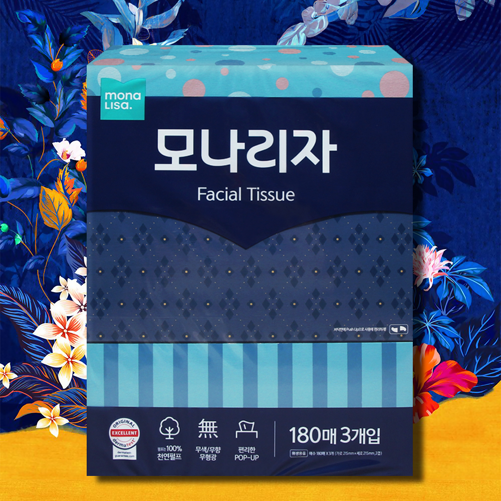 모나리자 각티슈 미용티슈 180매 3개 곽티슈 곽휴지 사각티슈