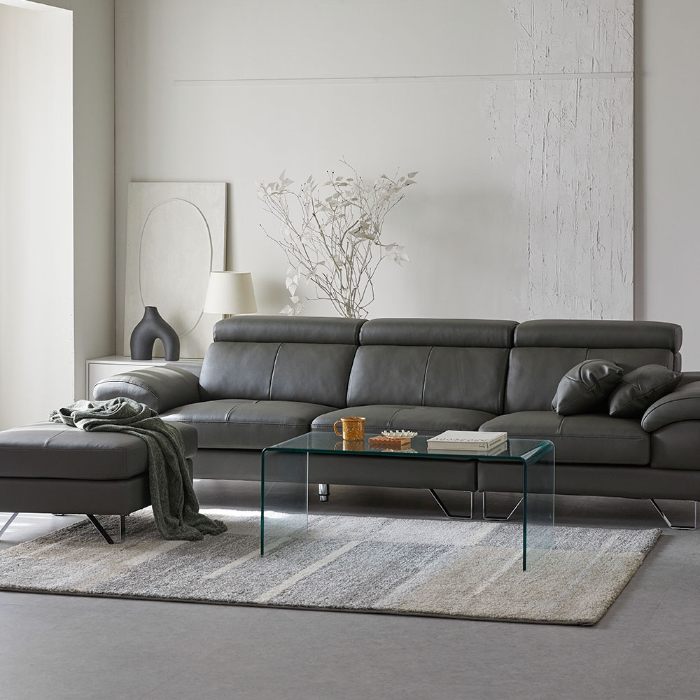 장인가구 베스테 천연면피 가죽 4인 소파+스툴