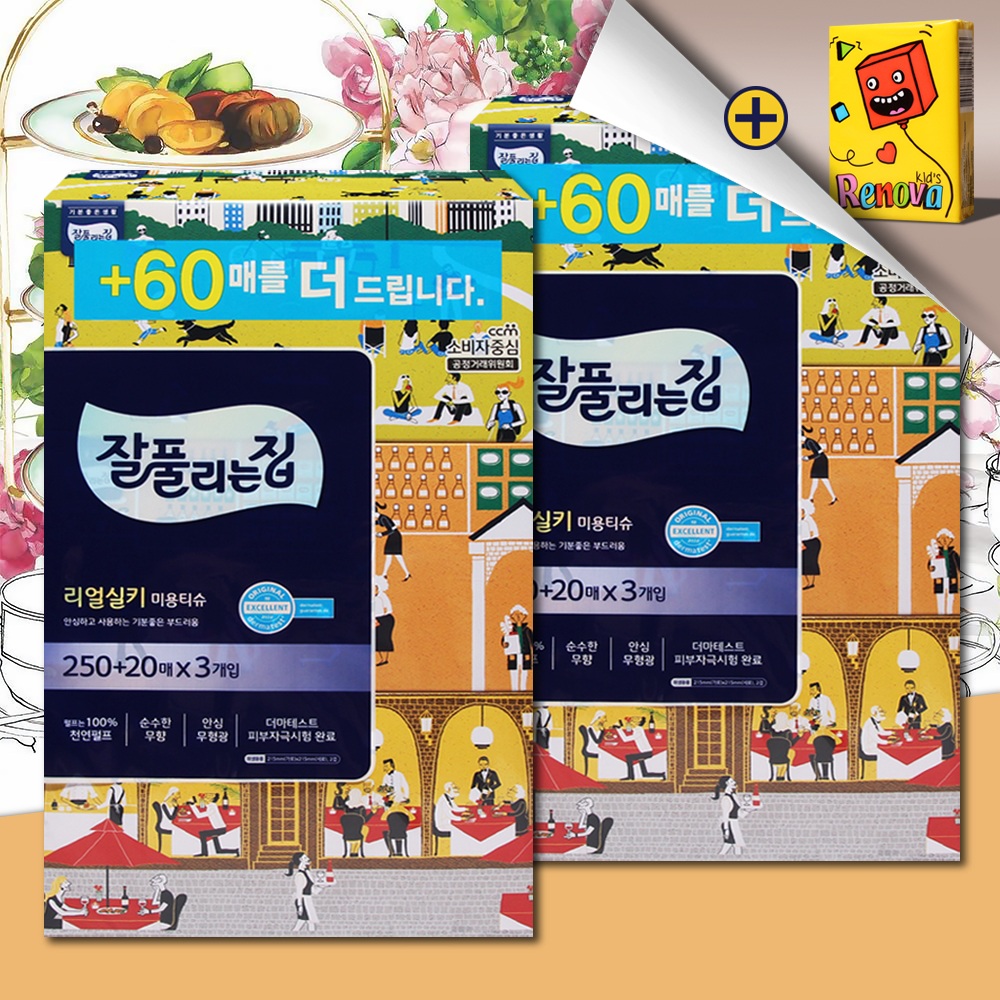 잘풀리는집 리얼실키 각티슈 미용티슈 270매 6개 곽티슈 곽휴지 사각티슈