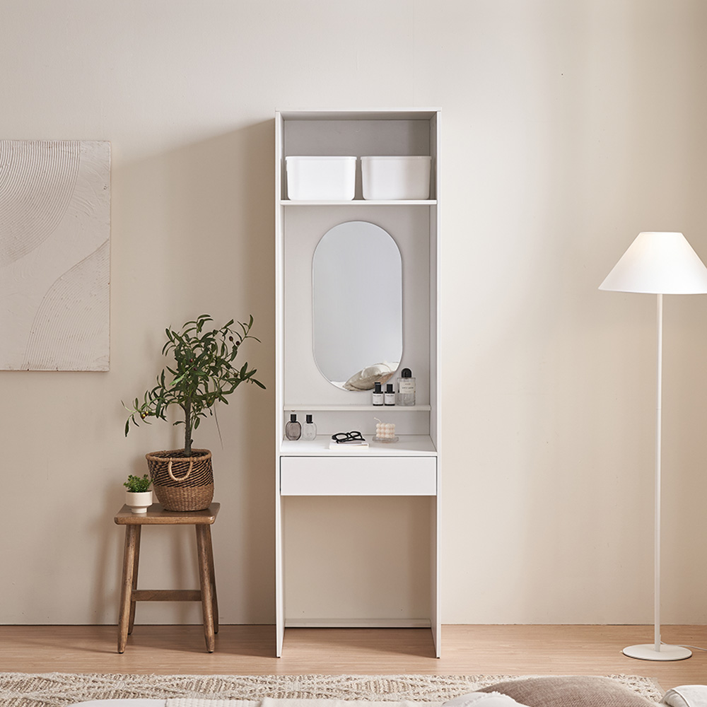 장인가구 나드 슬림 틈새 키큰 600 거울 수납 화장대 파우더장