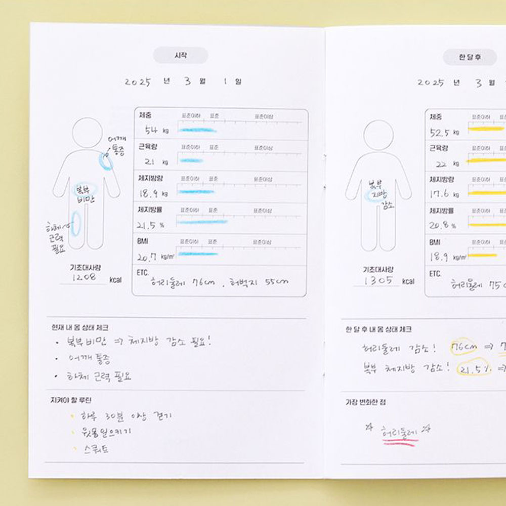 월간운동 다이어트 플래너 헬스 일지 식단 식사 건강 기록 노트 일기 1개월 이미지 7