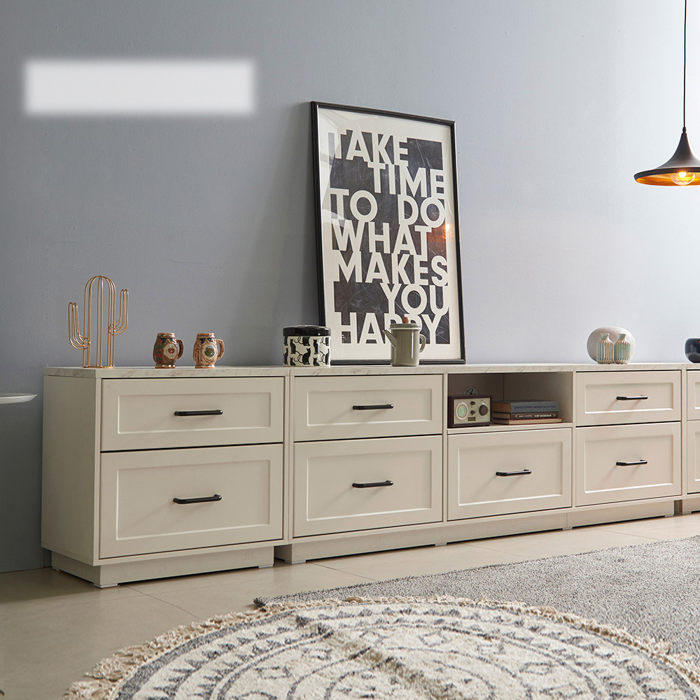 장인가구 엘리아 화이트 대리석패턴 2400 높은 거실장