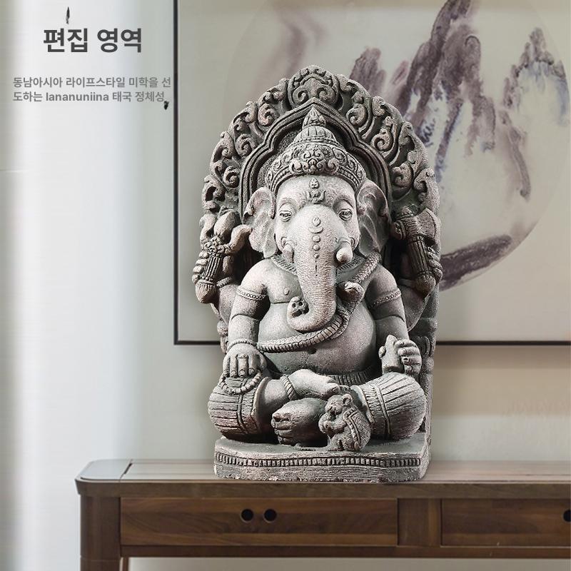 전통 태국장식품 동남아 코끼리 인테리어 조각상 음식점 그레이 스몰 - 상세 이미지 2