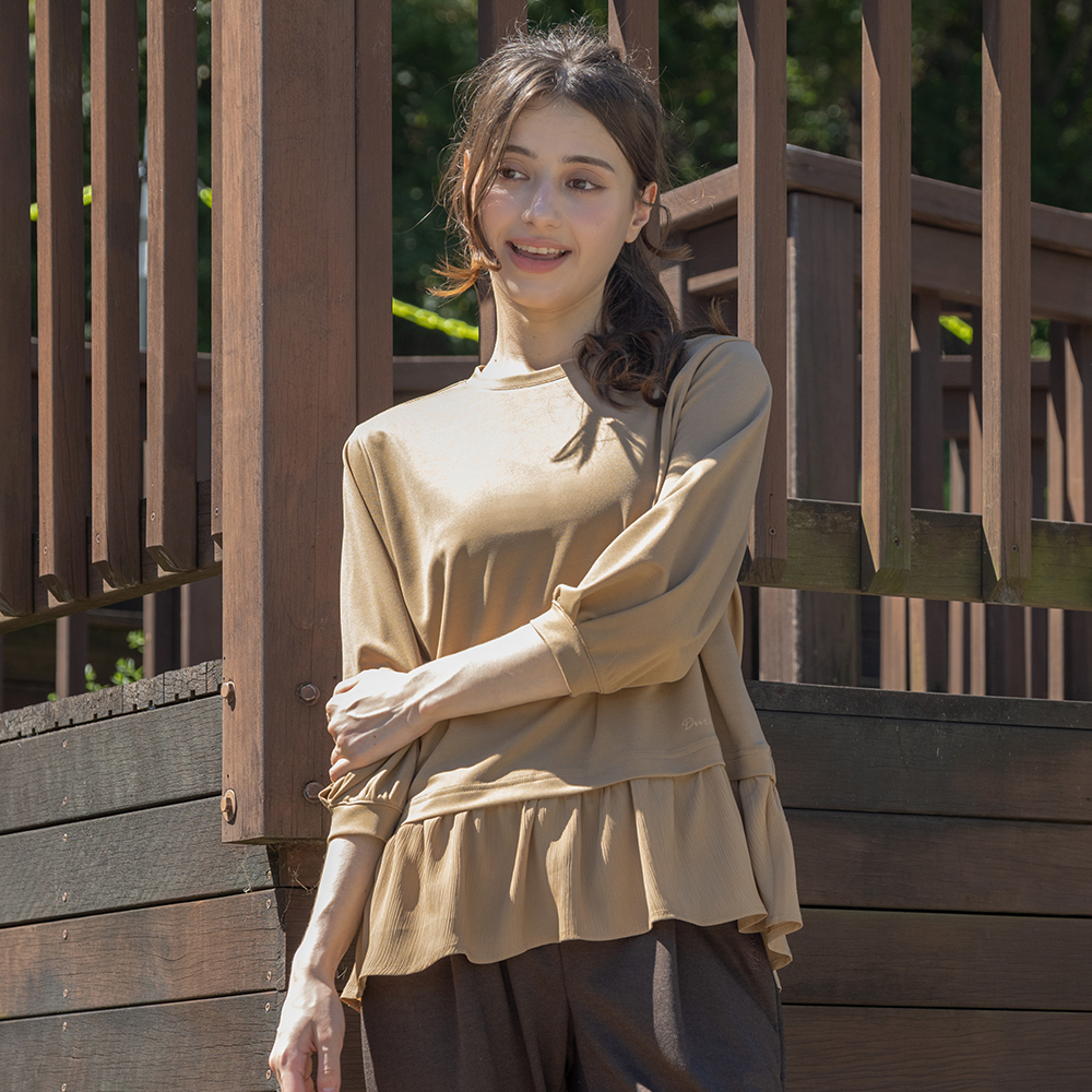 뒤란 쉬폰 레이어드 7부 티셔츠 4172 핏 여성 데일리 라인댄스 - 상품 이미지
