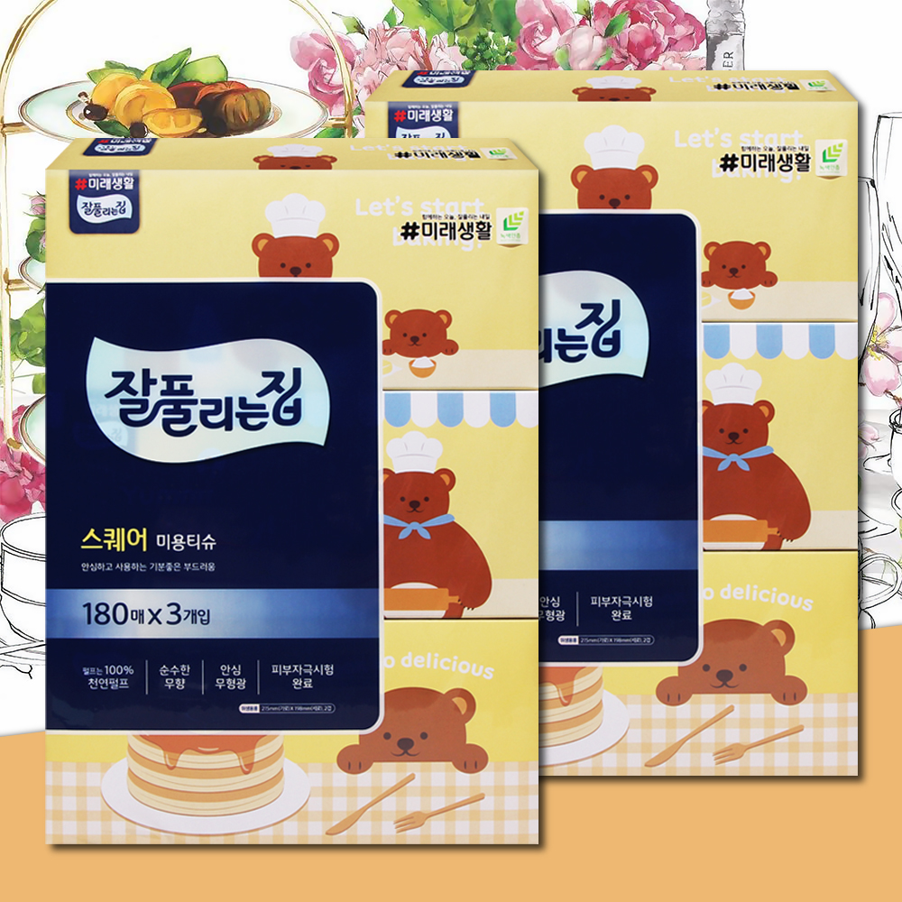 잘풀리는집 스퀘어 각티슈 미용티슈 180매 6개 곽티슈 곽휴지 사각티슈