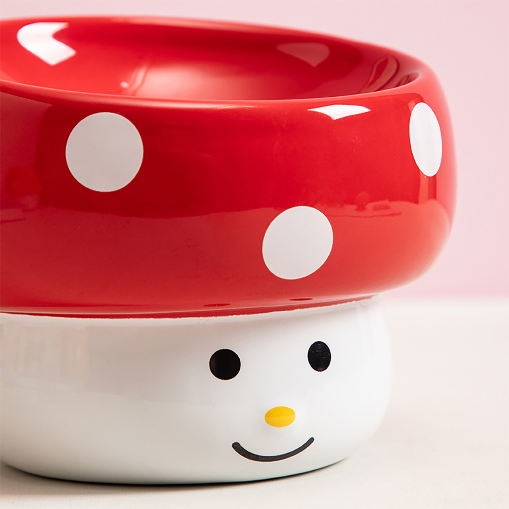 머쉬룸 경사형 도자기 고양이 밥그릇 강아지 물그릇 식기 수반 애견