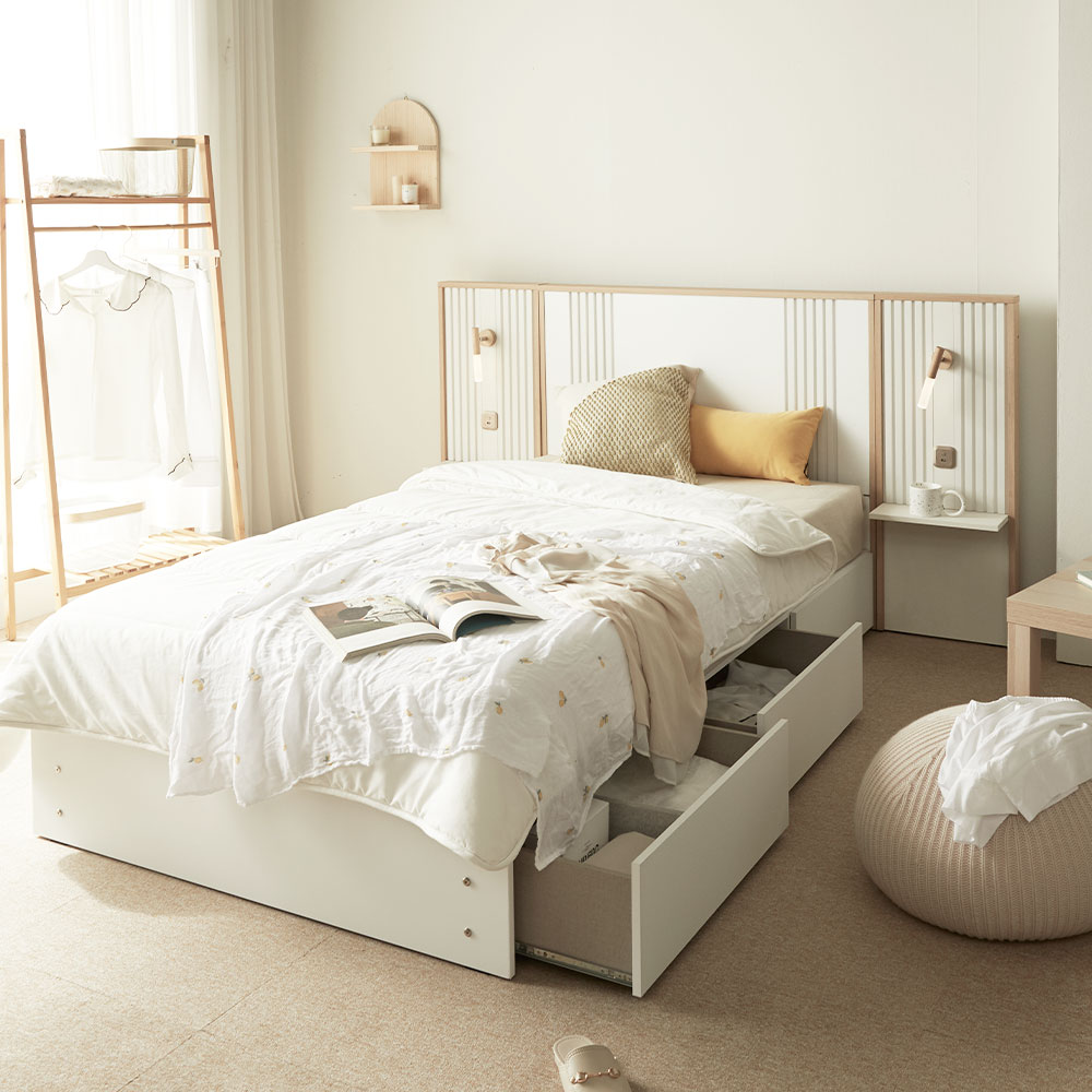 장인가구 로시 라이트 템바보드 평상형 원룸 신혼부부 수납 호텔 침대 프레임 SS 일반형