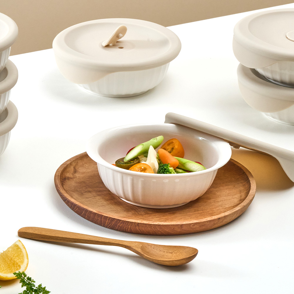 [N단독상품] 바로한끼 도자기 밥용기 아이보리 250ml 2P+355ml 2P 혼합세트