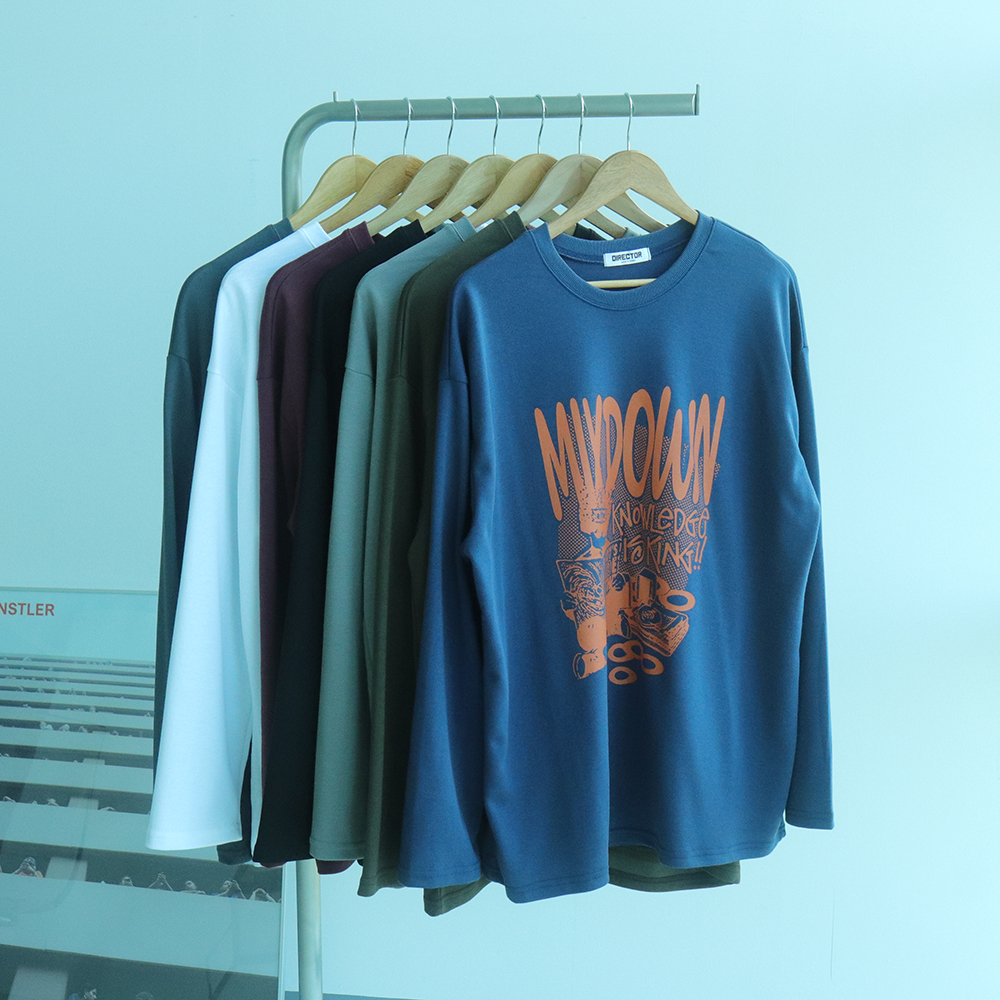 1+1 티셔츠 오버핏 레터링 커플 스트릿 남자 긴팔티 - 상품 이미지