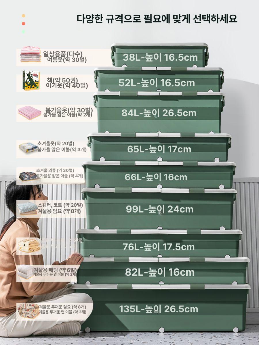 리빙박스 침대 밑 정리함 옷 대형 이불 박스 수납장 4개 2개 61x37.5x16.5 1개 - 상세 이미지 3