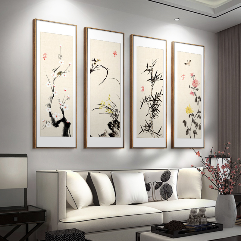 중식당 벽장식 거실 그림 소품 캔버스 벽걸이 인테리어 레드플럼 럭키 A 30cmx90cm 4장 티크 PS+유화캔버스 - 상세 이미지 2
