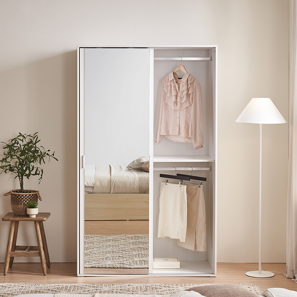 장인가구 나드 1200 슬라이딩 키큰 거울옷장 2단 행거형