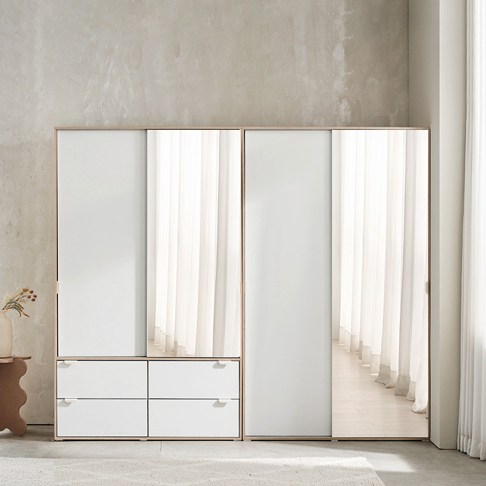 장인가구 코라 2400 슬라이딩 옷장 세트 1200 거울 서랍옷장 (행거형)+1200 거울옷장 (행거형) - 상품 이미지