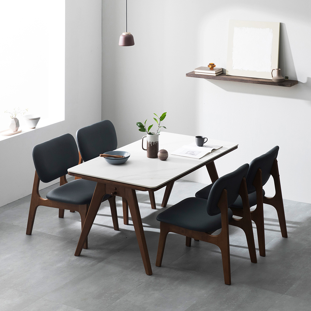 장인가구 칸토르 세라믹 원목 낮은 식탁 테이블 세트 4인 1400 패밀리 SE0등급