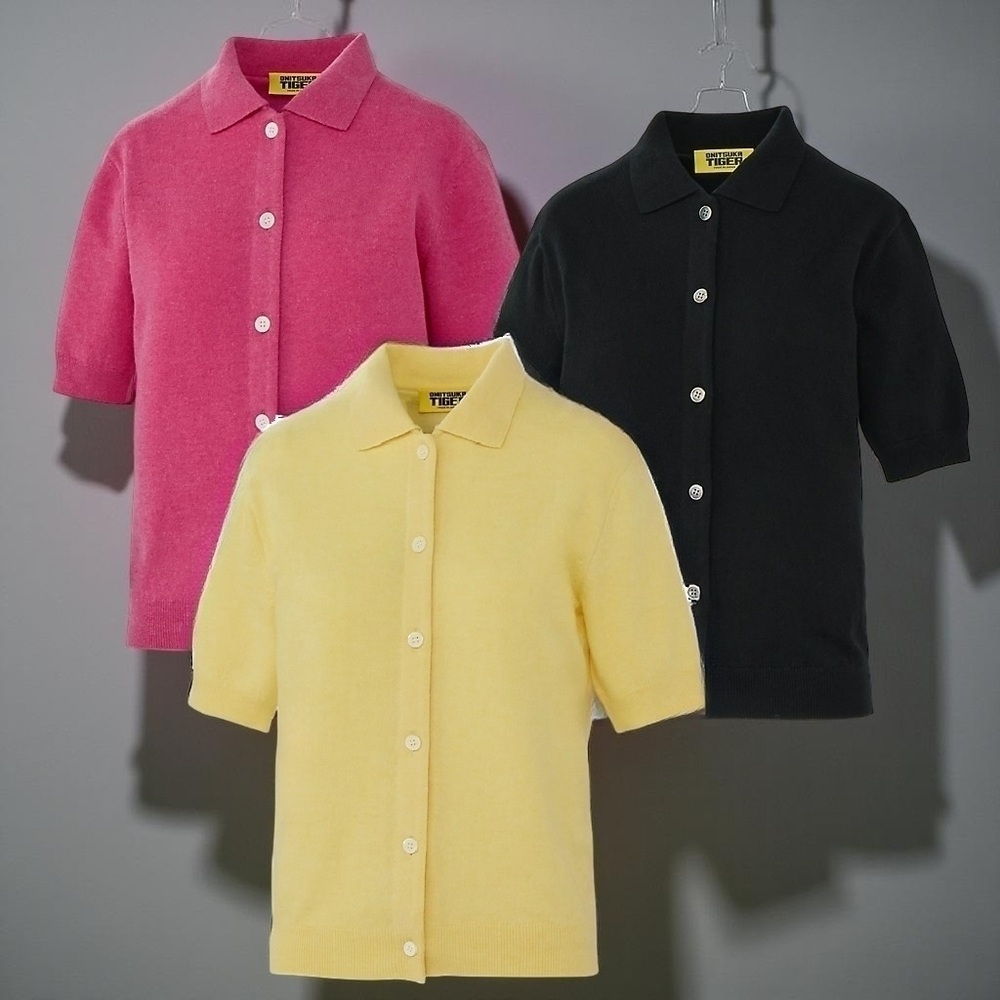 오니츠카타이거 니트 탑 반팔 셔츠 여성 2182B454 YELLOW M - 메인 이미지