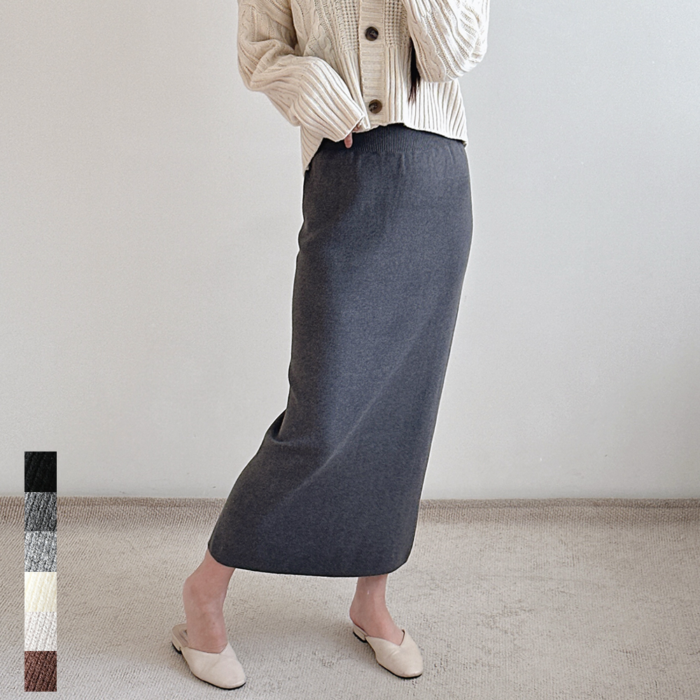 여성 롱스커트 니트 H라인 밴딩 가을 겨울 블랙 그레이 베이지 키작녀 치마 빅사이즈 제품 이미지