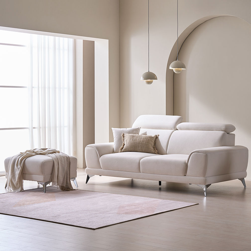 장인가구 컴피 헤드레스트 아쿠아텍스 패브릭 3인용 소파 (스툴 포함)