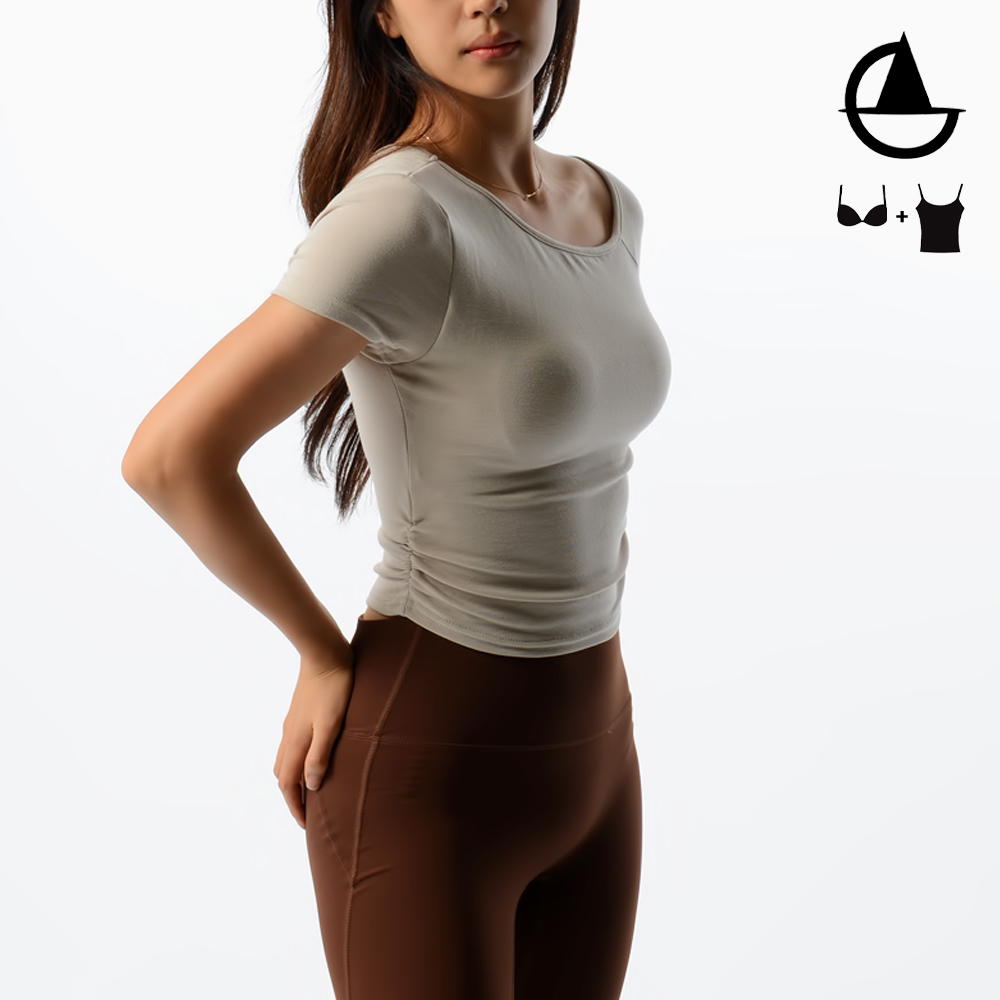 그리니치 요가복 언발 와이드넥 캡내장 브라탑 크롭티 필라테스복 이미지 7