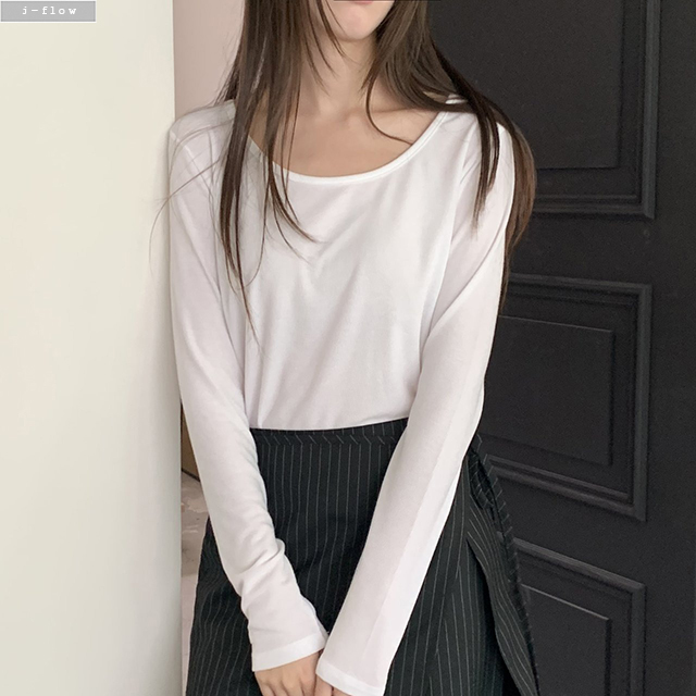 오언 루즈 U넥 베이직 골지 티셔츠 4col 가을 봄 긴팔 이너 데일리 스판 제이플로우 - 상세 이미지 3