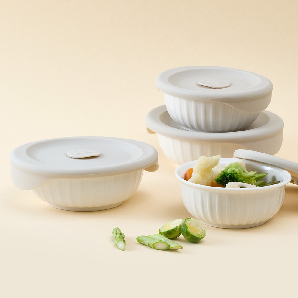 [N단독상품] 바로한끼 도자기 밥용기 아이보리 250ml 2P+355ml 2P 혼합세트