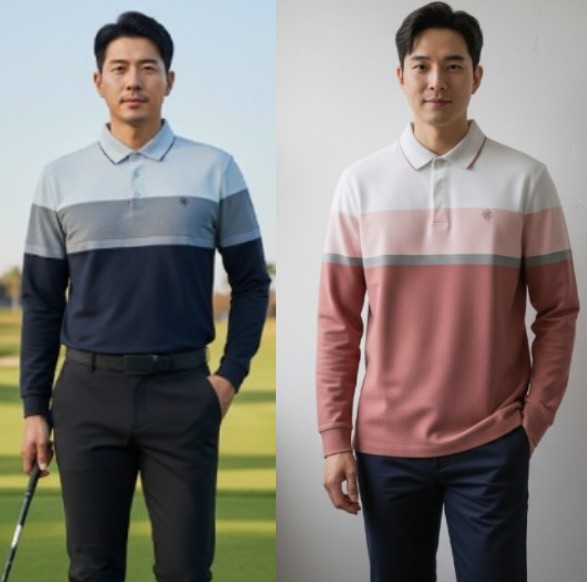 닥스 골프웨어 남성 가을 세련된 컬러배색 출근 필드룩 골프 카라 티셔츠 - 상품 이미지