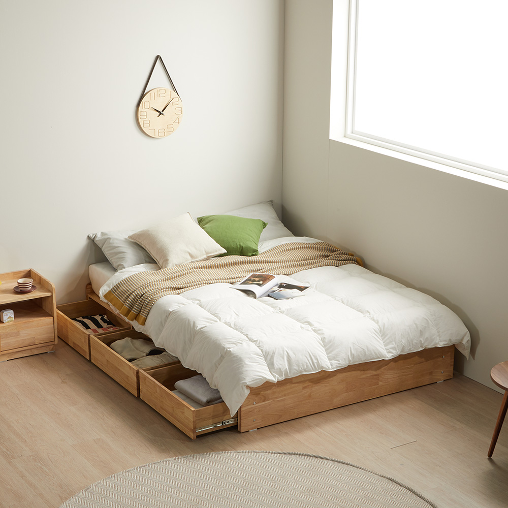장인가구 케트렌 원목 무헤드 수납 침대 Q 프레임