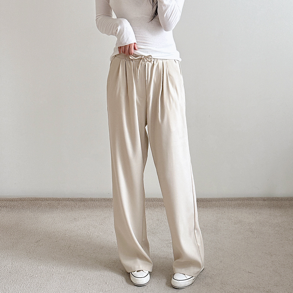 여성 밴딩 슬랙스 와이드 하이웨스트 투턱 키작녀 가을 블랙 그레이 - 상세 이미지 4