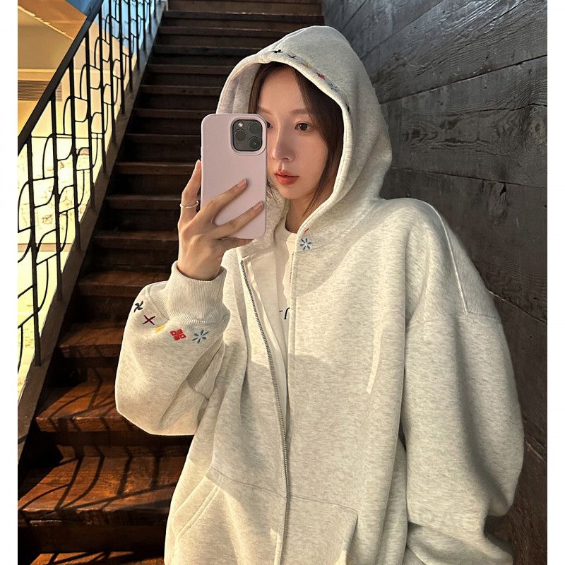 여성용 루즈핏 후드집업 간절기 아우터 초가을 캐주얼 스타일 편안한 착용감 데일리로 좋은 베이직한 디자인의 활용도 높은 카디건 재킷 - 상세 이미지 2