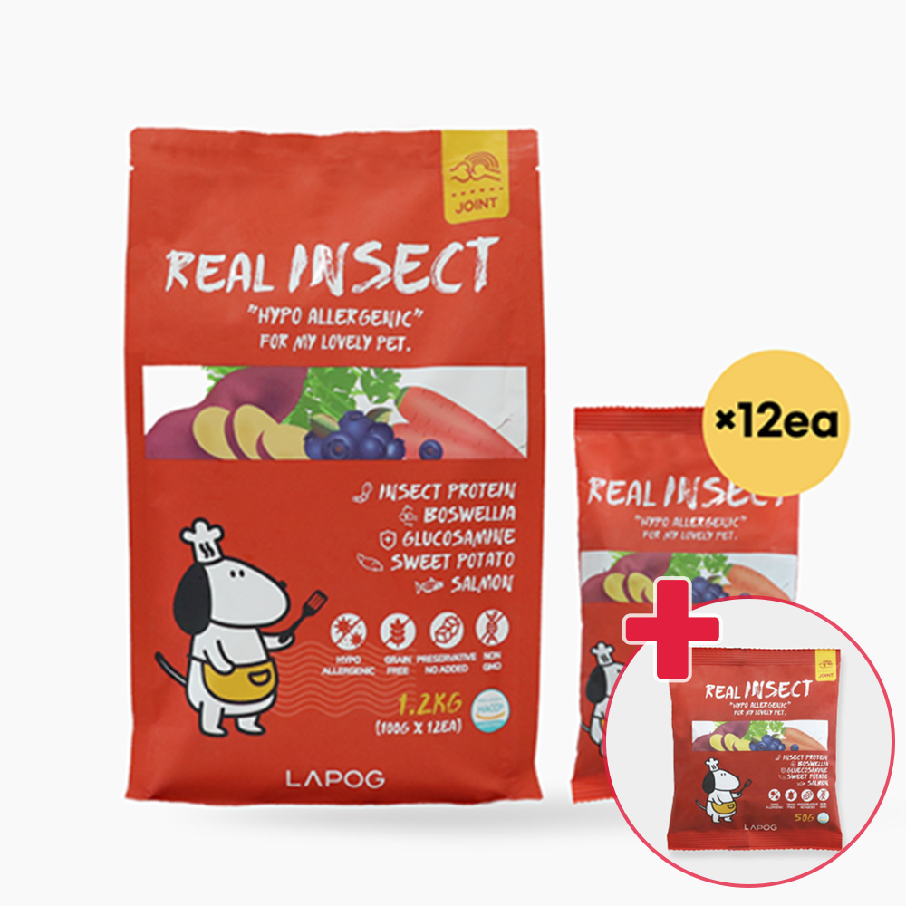 라포그 리얼인섹트 강아지 곤충 알러지케어 하이포알러제닉 사료 관절건강 1.2kg+300g (예약구매) - 메인 이미지