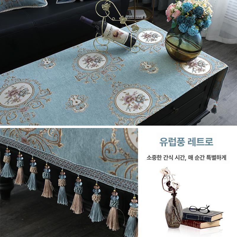 꽃무늬 레이스 테이블 식탁보 덮개 화장대 협탁 러너 칭거 블루 50x160cm - 상세 이미지 4