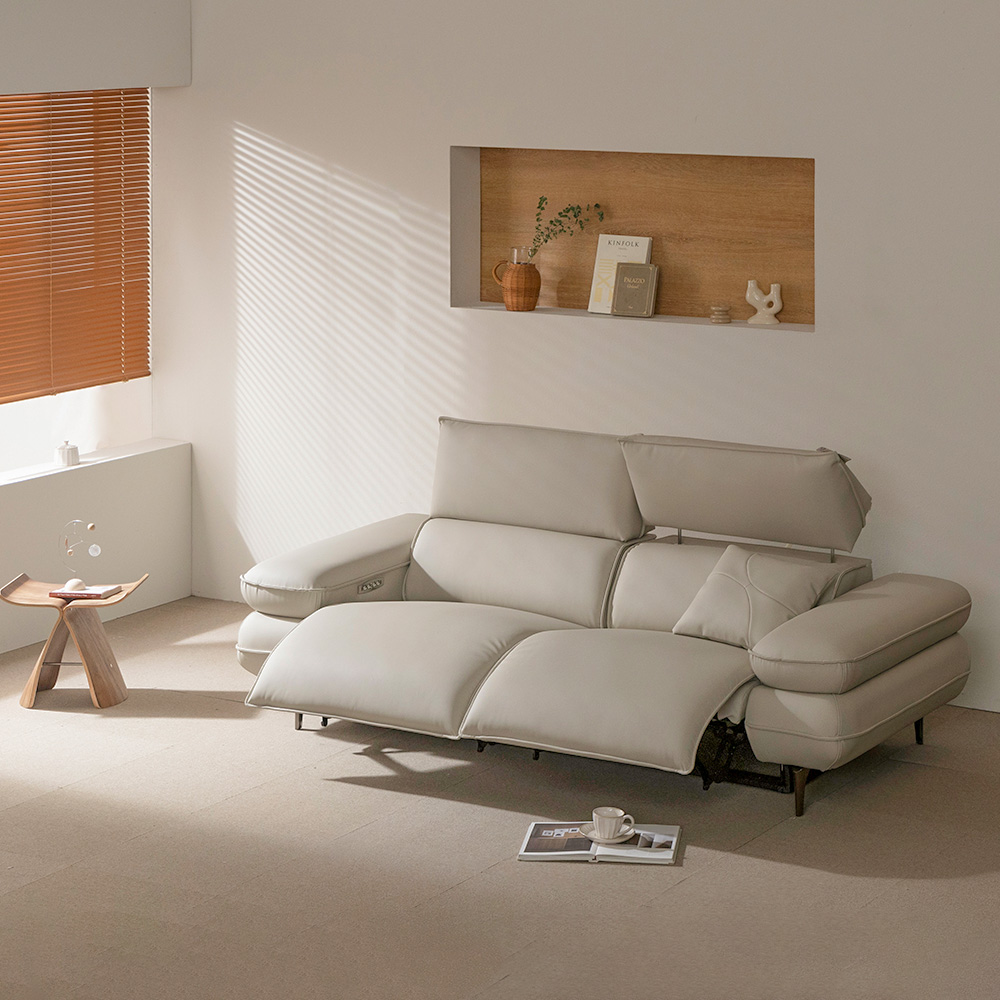 장인가구 판토 3인용 양방향 전동 가죽 리클라이너 소파 오토 헤드레스트