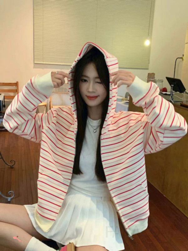 여성용 얇은 코튼 자수 후드 집업 스웨트셔츠 가을 데일리 스타일 편안한 착용감 캐주얼한 분위기와 모던한 디자인으로 멋스러운 외출용 - 상세 이미지 4