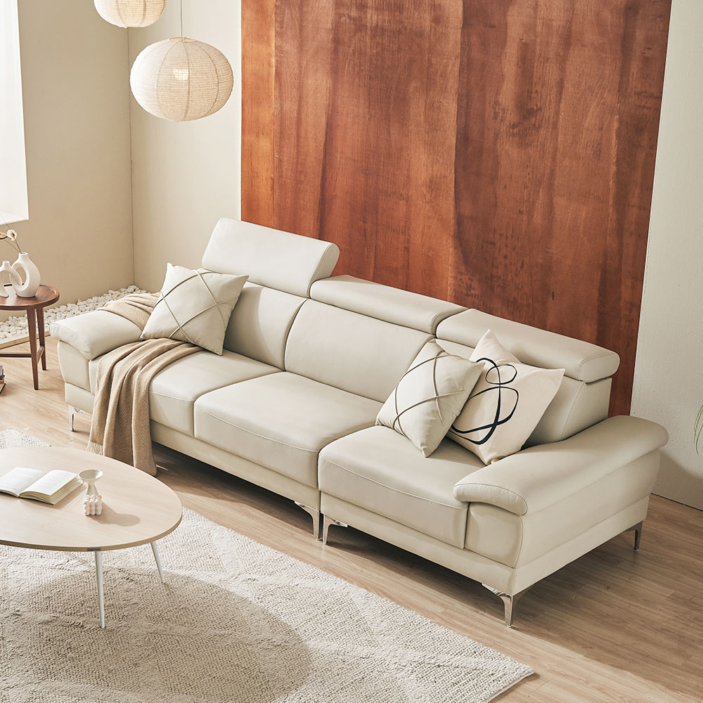 장인가구 모노바 4인용 탄탄한 헤드레스트 비건 실리콘 인조 가죽소파 (스툴 미포함)