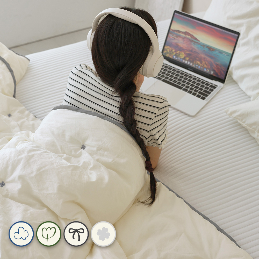 [네이버단독 신상특가] 바자르 시즈닝 소프트워싱 자수 먼지없는 사계절 차렵이불 SS