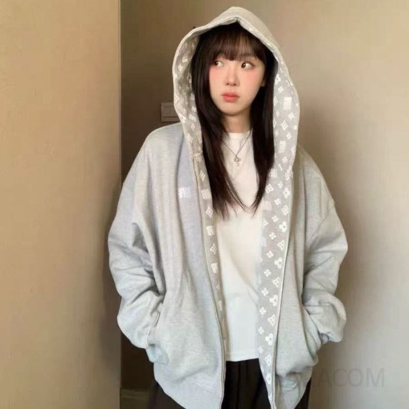여성용 기모 안감 면 후드 집업 편안한 착용감 데일리 스타일 겨울철 따뜻한 벨벳 안감 디자인 캐주얼한 외출용 - 상세 이미지 5