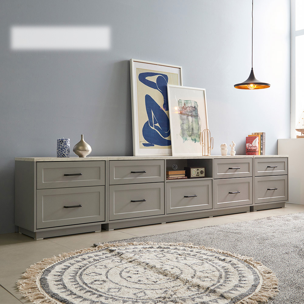 장인가구 엘리아 그레이 대리석패턴 3000 높은 거실장