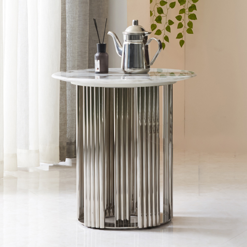 스코나 피에노 원형 듀얼 대리석 스텐 스틸 거실 소파 테이블 S