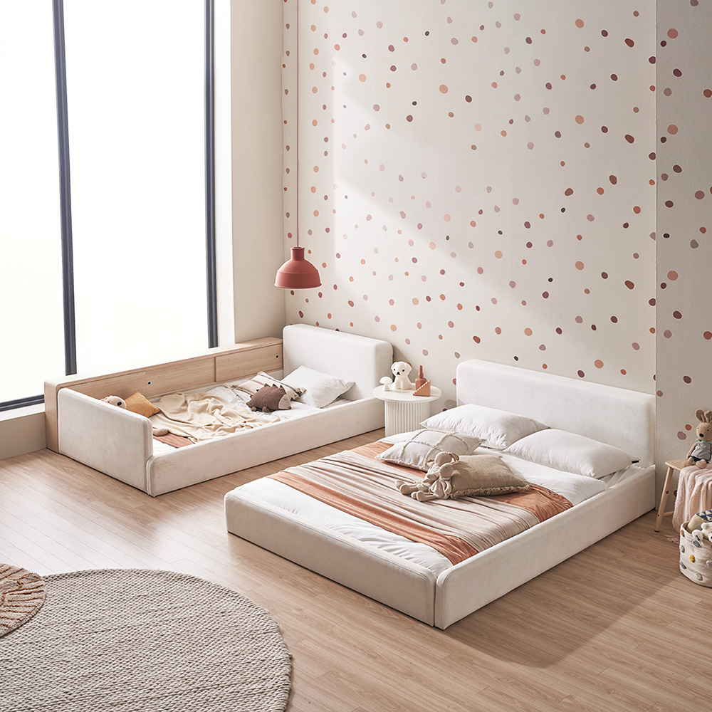 장인가구 하랑 E0 패브릭 LED헤드 저상형 패밀리침대 SS+Q 수납가드 데이베드형 프레임