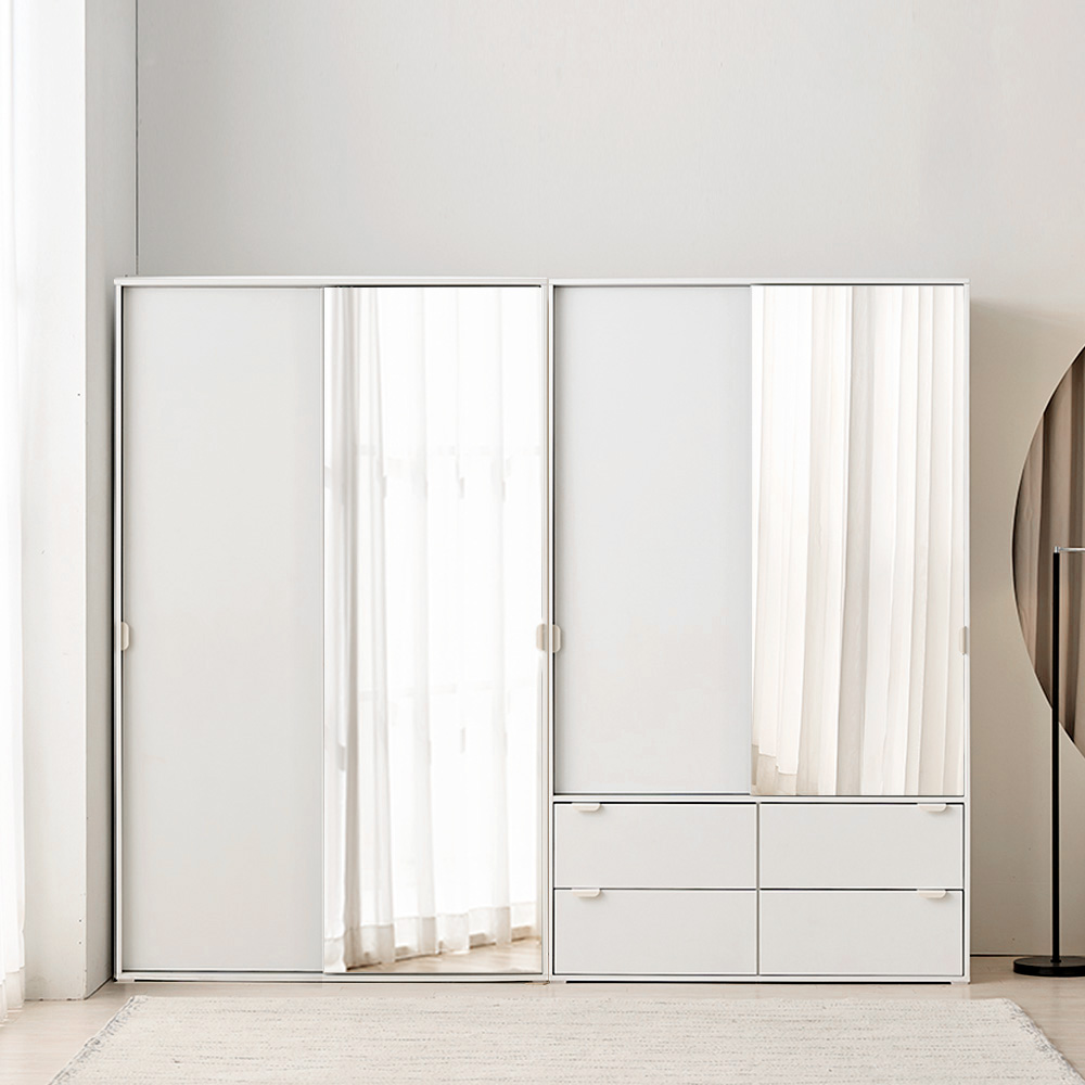 장인가구 코라 2400 슬라이딩 옷장 세트 1200 거울옷장 (행거형)+1200 거울 서랍옷장(선반형) - 상품 이미지