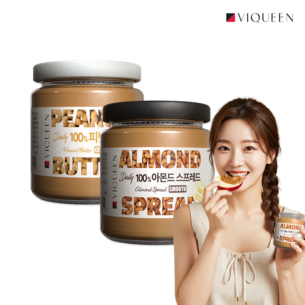 바이퀸 데일리 100% 무첨가 땅콩버터 1개 + 아몬드 버터 1개 세트 - 메인 이미지